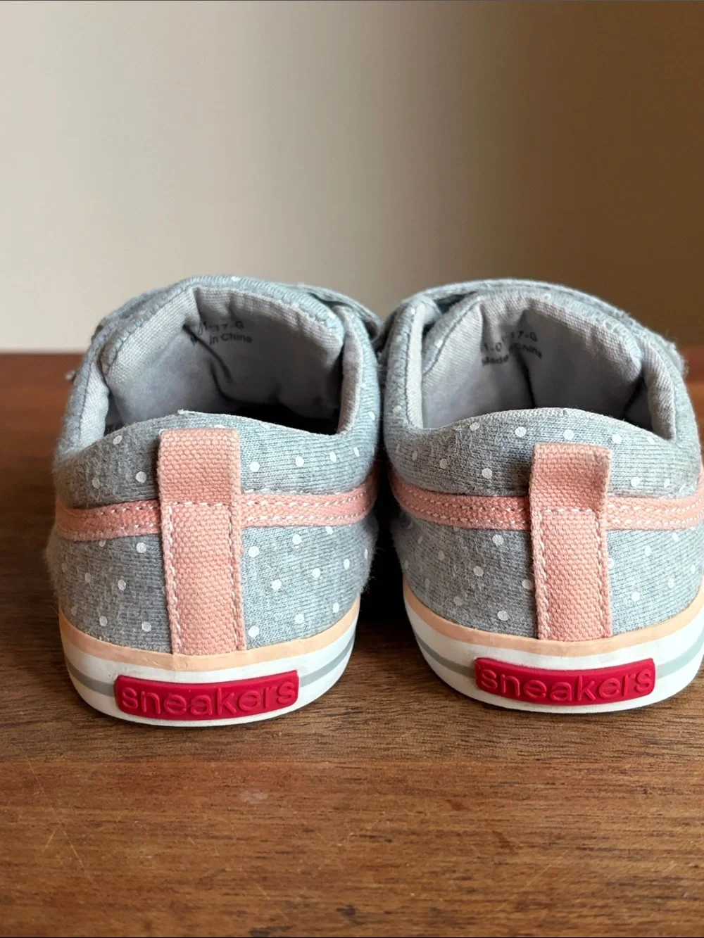See Kai Run Kristin Grey Polka Dot Sneakers with Pink Accents
